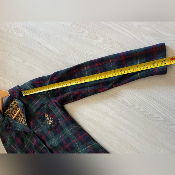 Vintage Ralph Lauren Green plaid fleece long sleeve button down leopard lining - Picture 8 of 8